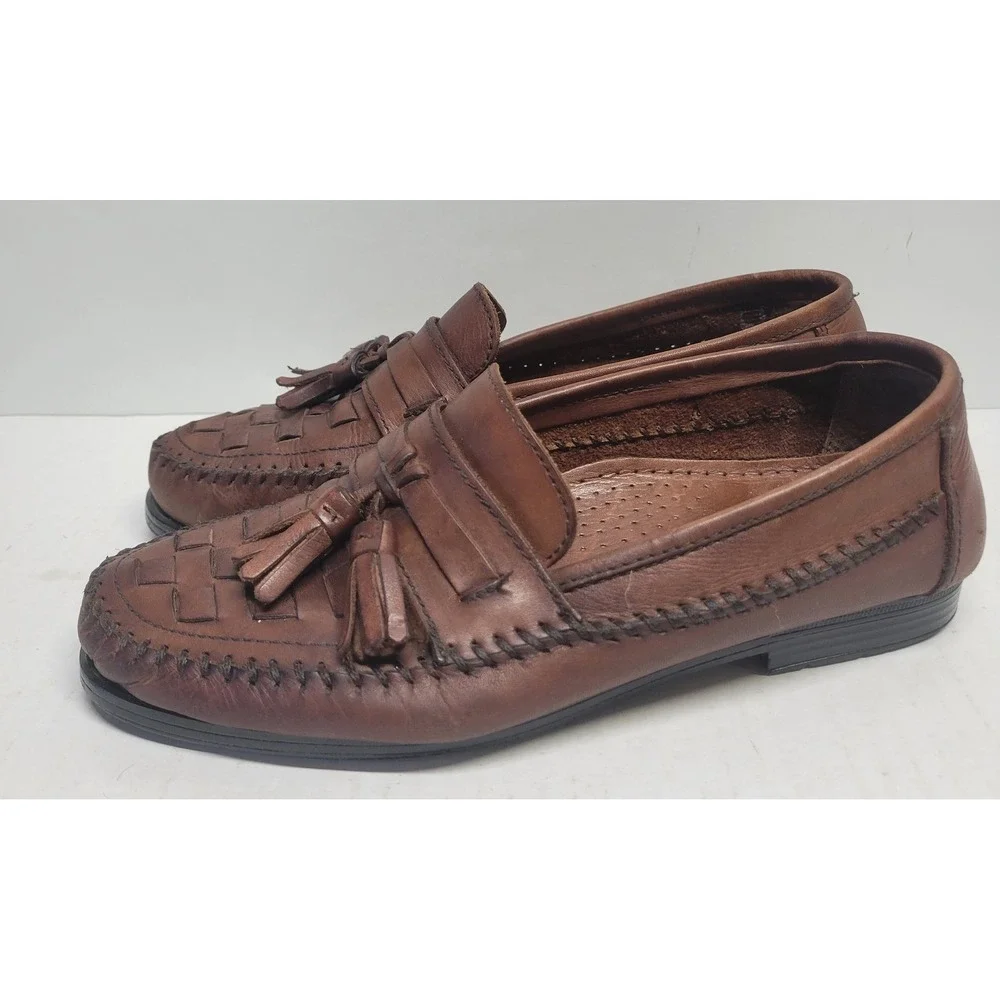 Woodbridge Mens Brown Woven Leather Tassel Loafers Made in Brazil Size 8.5